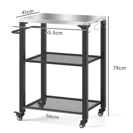 Outsunny 3-Shelf Outdoor Grill Cart Kitchen Trolley with Stainless Steel Top