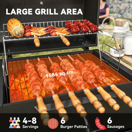Outsunny Charcoal BBQ Grill with Warming Rack and 3 Shelves - Temperature Gauge