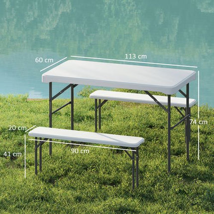 Outsunny 3-Piece Folding Picnic Table & Bench Set – With Handle – Light Grey