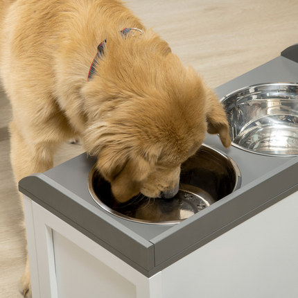 Elevated Dog Bowls with 21L Storage Drawer – For Large Dogs & Cats – White