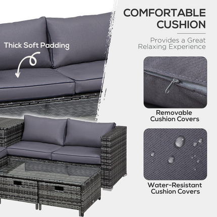 4-Piece Rattan Sofa Set with Storage Table and Cushions – Corner Trunk Style – Grey