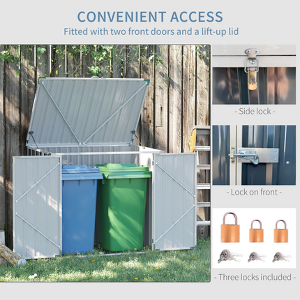 Steel 2-Bin Rubbish Storage Shed with Double Locking Doors – Outdoor Trash Can Enclosure by Outsunny