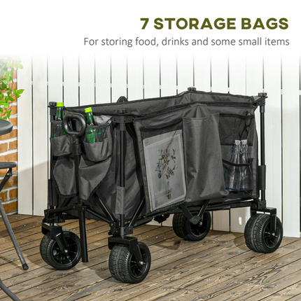 Folding Garden Camping Trolley – Collapsible Steel Frame with Oxford Fabric – Black