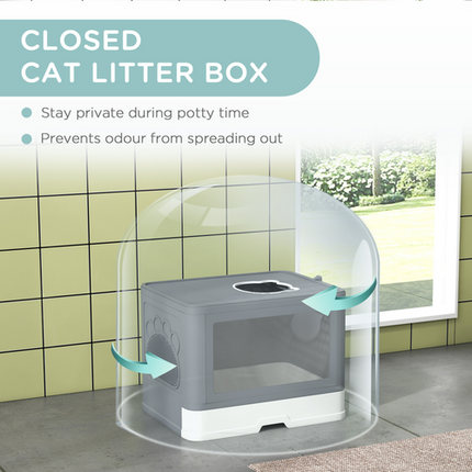 PawHut Covered Cat Litter Box – Front Entry & Top Exit with Scoop and Brush