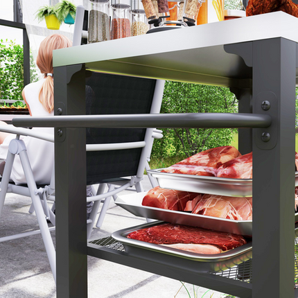 Outsunny 3-Shelf Outdoor Grill Cart Kitchen Trolley with Stainless Steel Top