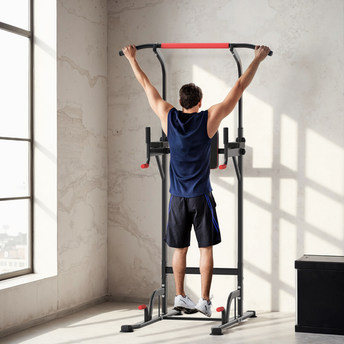 HOMCOM Power Tower Pull-Up Station – Home Gym Workout Equipment