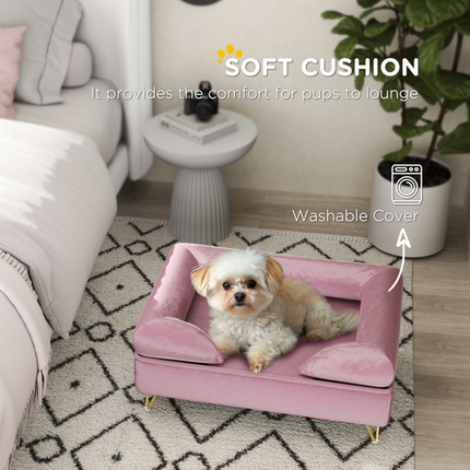 PawHut Dog Sofa Couch – Removable Backrest & Washable Cushion – Pink